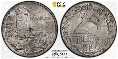 1921 25 Pfg Funck-453.6l Rothenburg Strafturm MS64