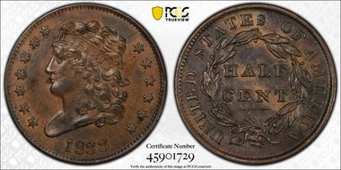 1833 1/2C AU53BN