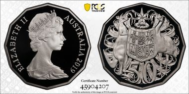 2019 50C Dodecagon 50C 50th Ann. Ag A. Machin Effigy PR69DCAM