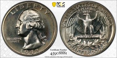 1942 25C PR68+