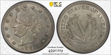 1883 5C No CENTS AU58