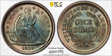 1838 10C No Drapery, Large Stars MS67