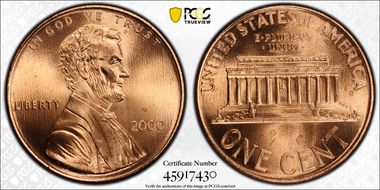 2000 1C "Cheerios" Cent MS67RD