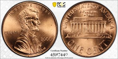2000 1C "Cheerios" Cent MS67RD