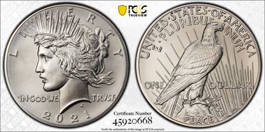 2021 $1 Peace Dollar 100th Anniversary MS70