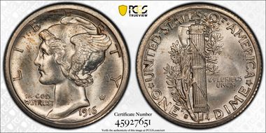 1916-S 10C Mercury MS65FB