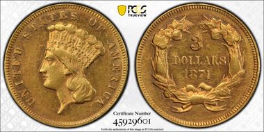 1874 $3 AU58