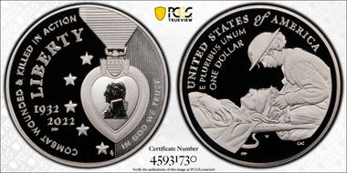 2022-W $1 National Purple Heart Hall of Honor PR69DCAM