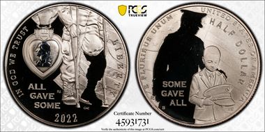 2022-S 50C National Purple Heart Hall of Honor PR69DCAM