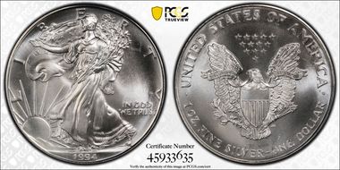 1994 $1 Silver Eagle MS67