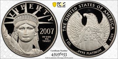 2007-W $100 Statue of Liberty Frosted FREEDOM PR70DCAM
