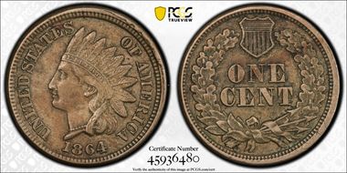 1864 1C Copper-Nickel XF40