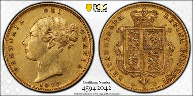 1877-M 1/2 Sov S-3863A Narrow Ribbon N1