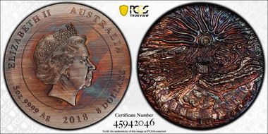 2018-P $8 Rare Earth 5oz HR Antique Finish MS67