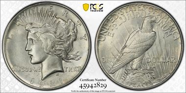 1921 $1 High Relief, Peace N1