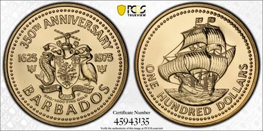 1975-FM $100 Settlement 350th Ann. MS70