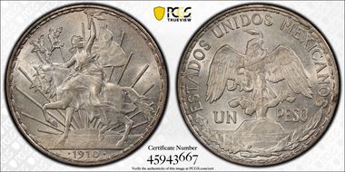 1910 Peso Caballito KM-453  Ag MS61