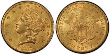 1857-S $20 MS61