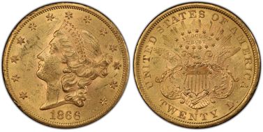 1866-S $20 Motto MS61