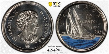 2021 10C 100th Ann. Bluenose Colorized Yves Bérubé  Design MS66