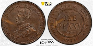 1921 1D Indian obverse AU58BN