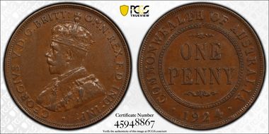 1924  1D English obverse AU53BN