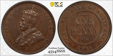 1931 (m) 1D English obverse Dropped 1 AU55BN