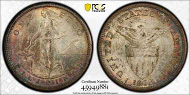 1908-S Peso KM-172  Ag MS62