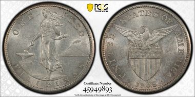1909-S Peso AU58