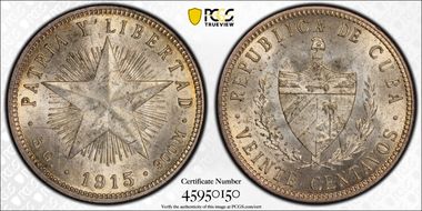 1915 20C Low Relief, Coarse Reeding KM-13.2 MS63