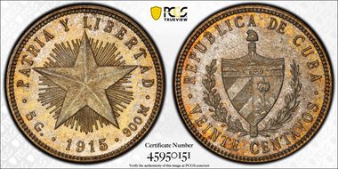 1915 20C Low Relief, Coarse Reeding KM-13.2 MS62