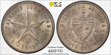 1915 20C Low Relief, Coarse Reeding KM-13.2 MS64