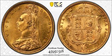 1887-M 1/2 Sov S-3870A Close JEB MS62