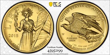 2015-W $100 High Relief  .9999 Fine Gold MS69