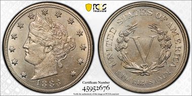 1883 5C No CENTS MS64