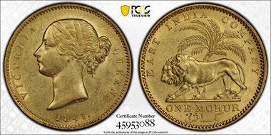 1841.(C) Mohur SW-3.7 Prid-22 Pl 4 Sm Date AU58