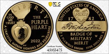 2022-W $5 National Purple Heart Hall of Honor First Strike PR69DCAM