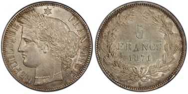1871-K 5 Fr Gad-742 F-332 Cérès 3 Feuilles AU58