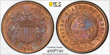 1864 2C Large Motto MS65RB