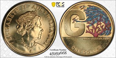 2021 $1 G- Great Barrier Reef Colorized Great Aussie Coin Hunt MS67