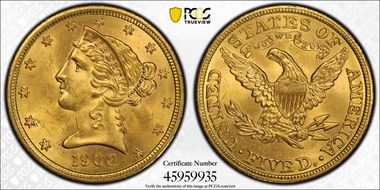 1908 $5 Liberty MS64