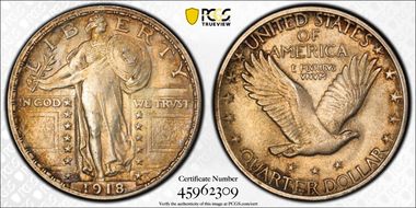 1918-S 25C AU58FH