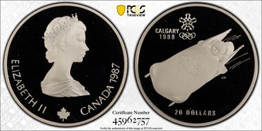 1987 $20 Bobsleigh Plain Edge PR69DCAM