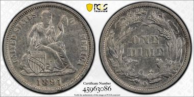 1891-O 10C AU50