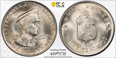 1947-S 50C Douglas MacArthur KM-184  Ag MS64