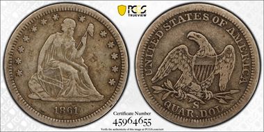 1861-S 25C VF25