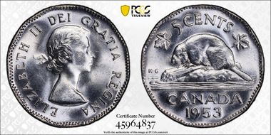 1953 5C No Strap, Far Leaf MS64