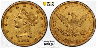 1842 $10 Small Date AU55