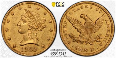 1849 $10 AU58