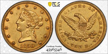 1850 $10 Small Date AU55